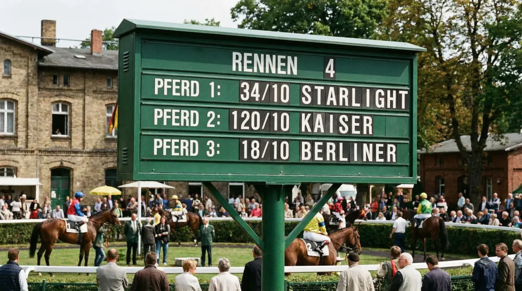 Anzeigetafel mit Quoten auf einer deutschen Galopprennbahn